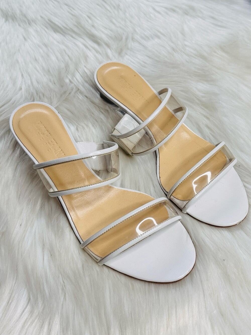 Ritch Erani White Leather Clear Strap Lucite Heel Sandals